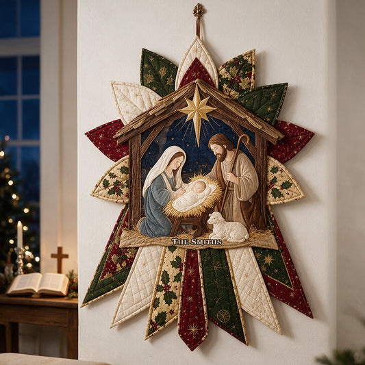 A Night of Sacred Wonder - Personalized Christian Quilted Door Hanger