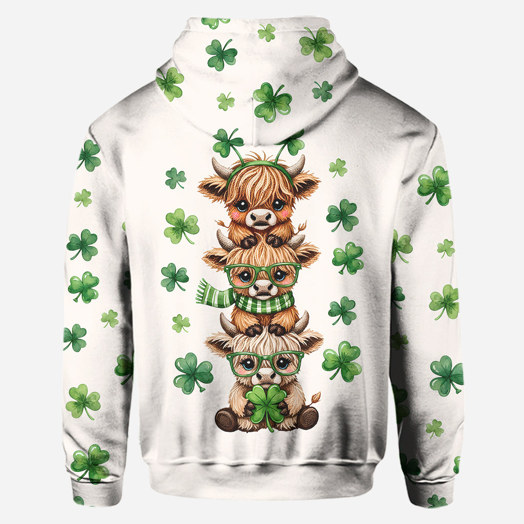 St. Patrick's Day Highland Cow - Personalized Highland Cow Hoodie and Leggings