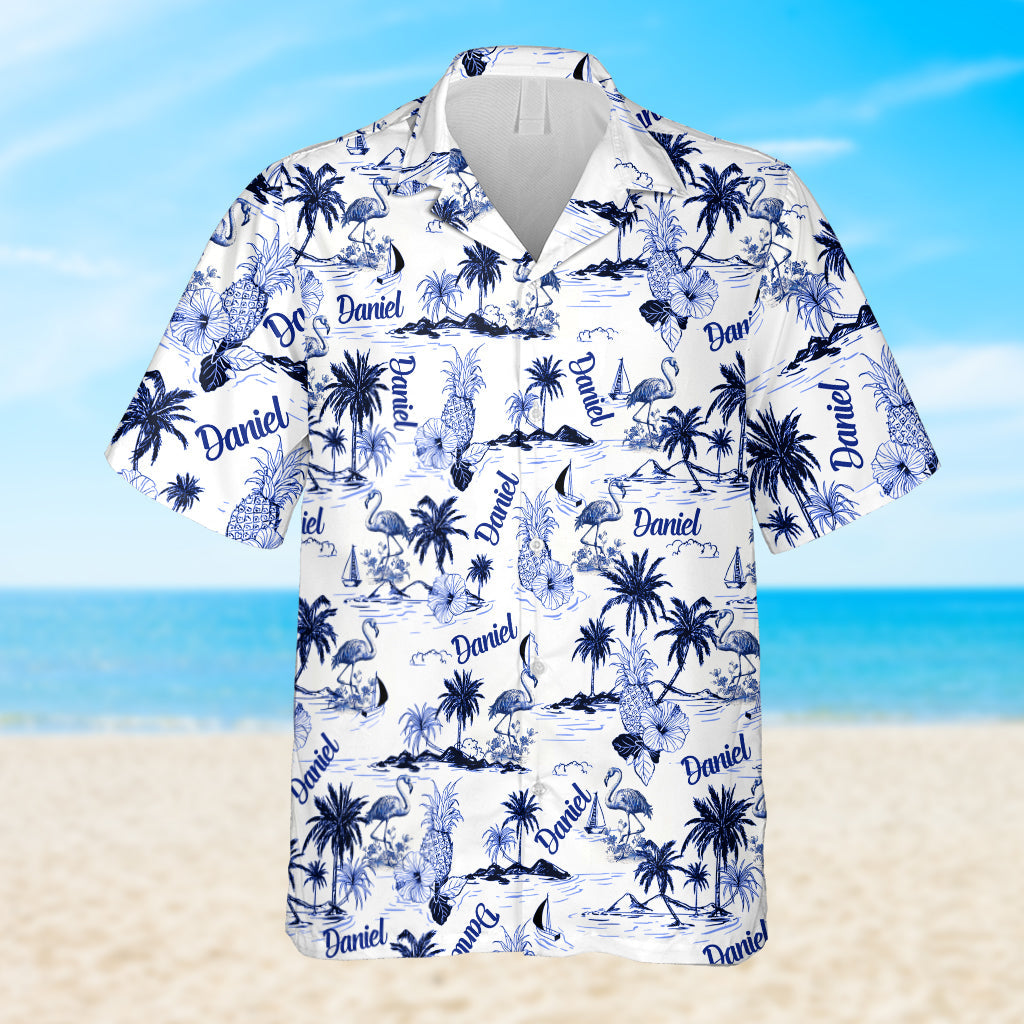 Flamingo Tropical Toile de Jouy Pattern - Personalized Flamingo Hawaiian Shirt