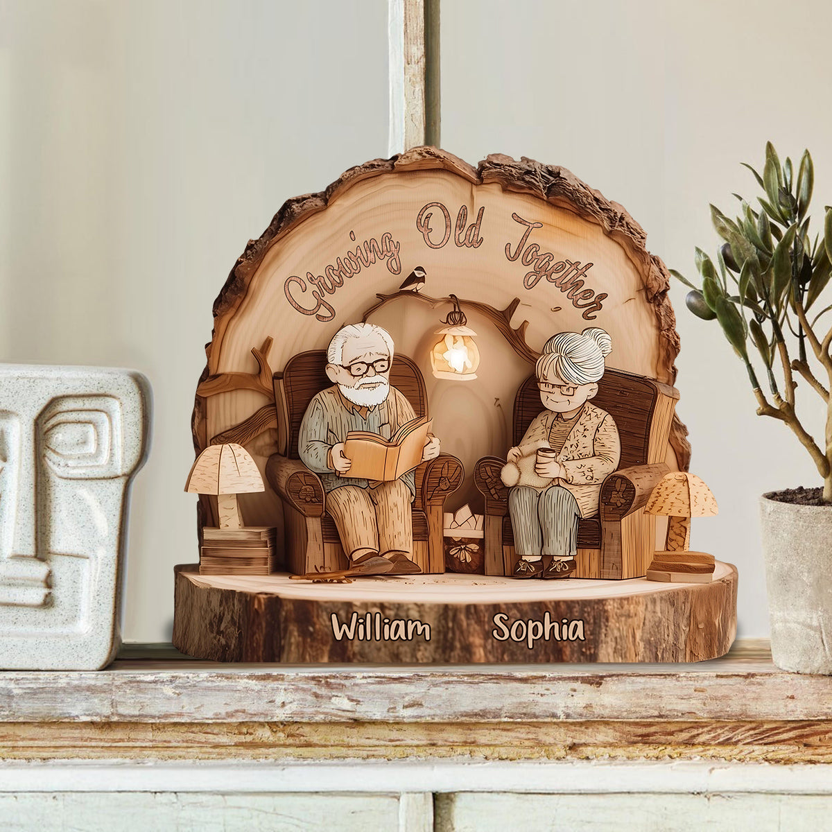 Growing Old Together - Personalized Couple Custom Shaped Wood Plaque