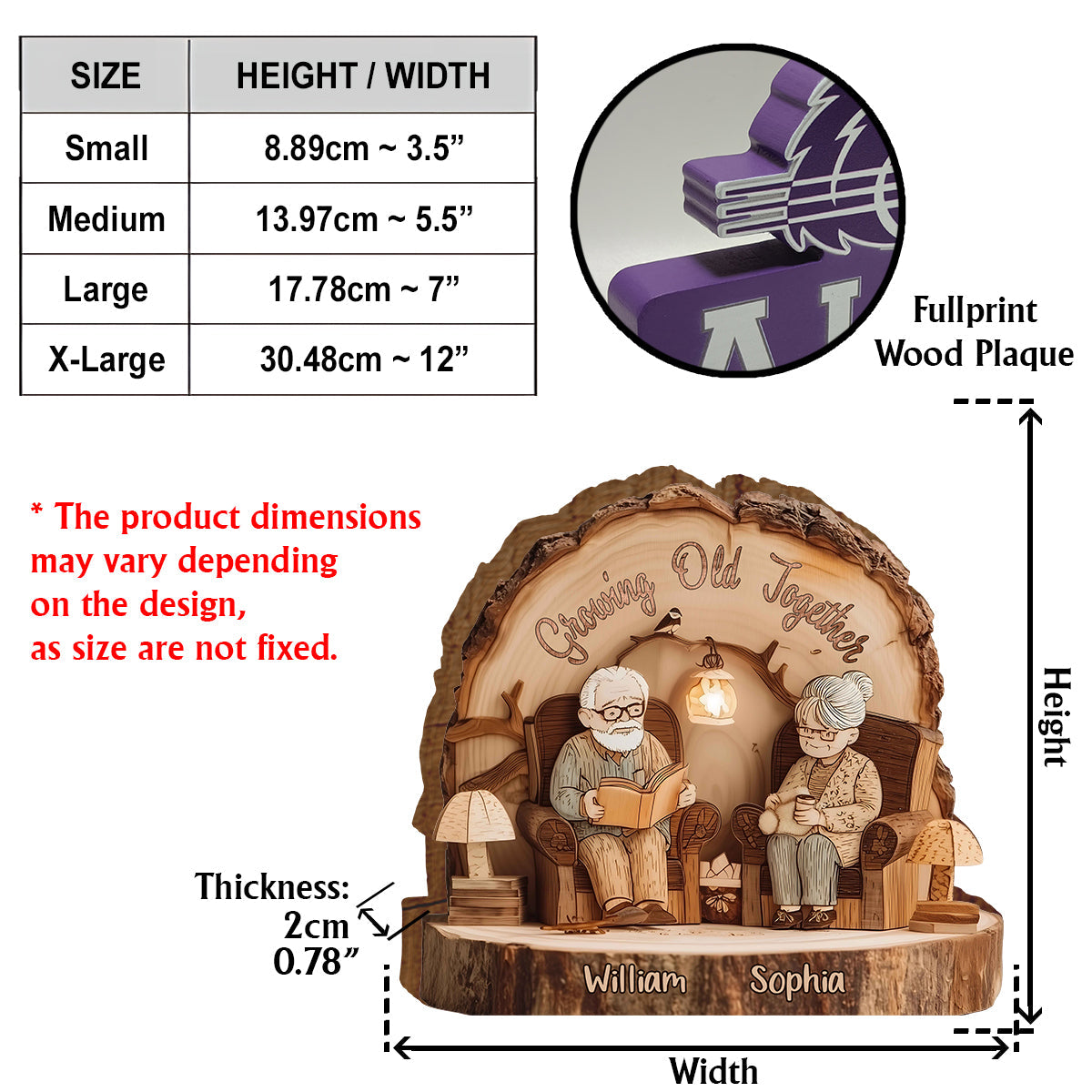 Growing Old Together - Personalized Couple Custom Shaped Wood Plaque