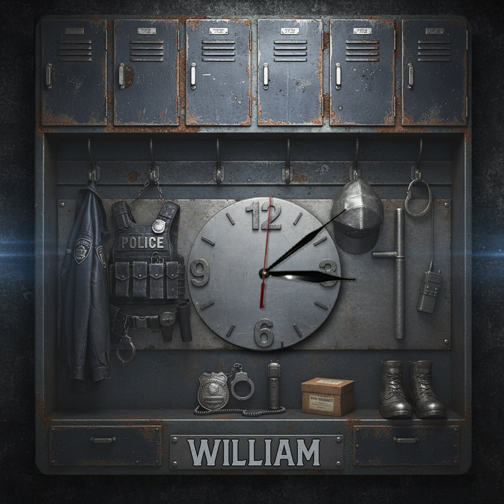 Serve And Protect - Police Locker Art - Personalized Police Officer LED Light Wall Clock