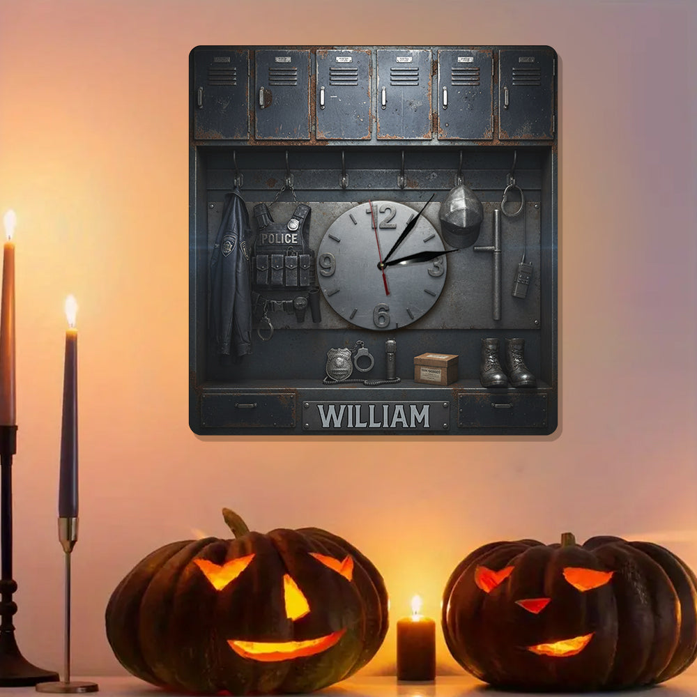 Serve And Protect - Police Locker Art - Personalized Police Officer LED Light Wall Clock