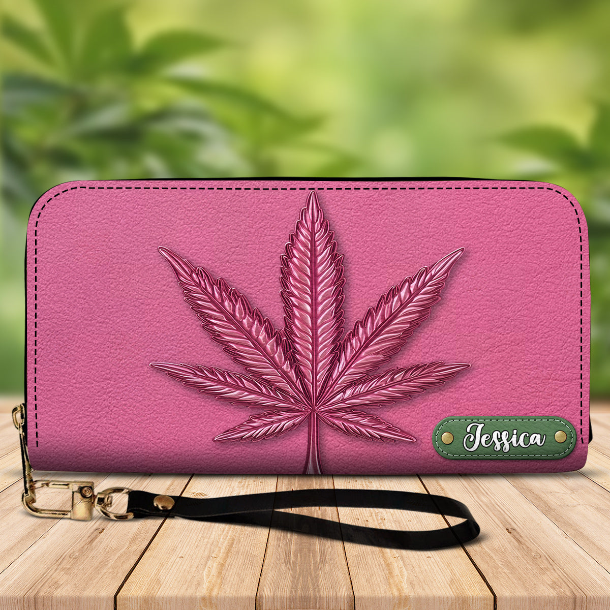 Pink Stoner Chic - Personalized Weed Leather Long Wallet