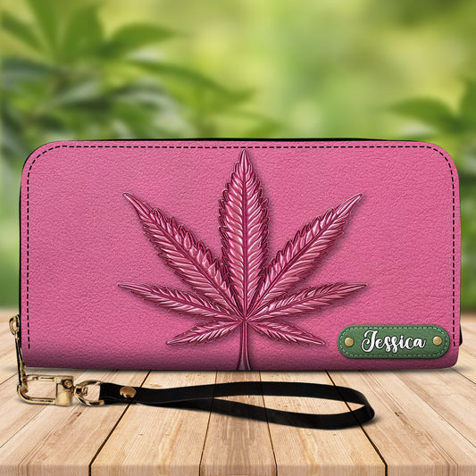 Pink Stoner Chic - Personalized Weed Leather Long Wallet
