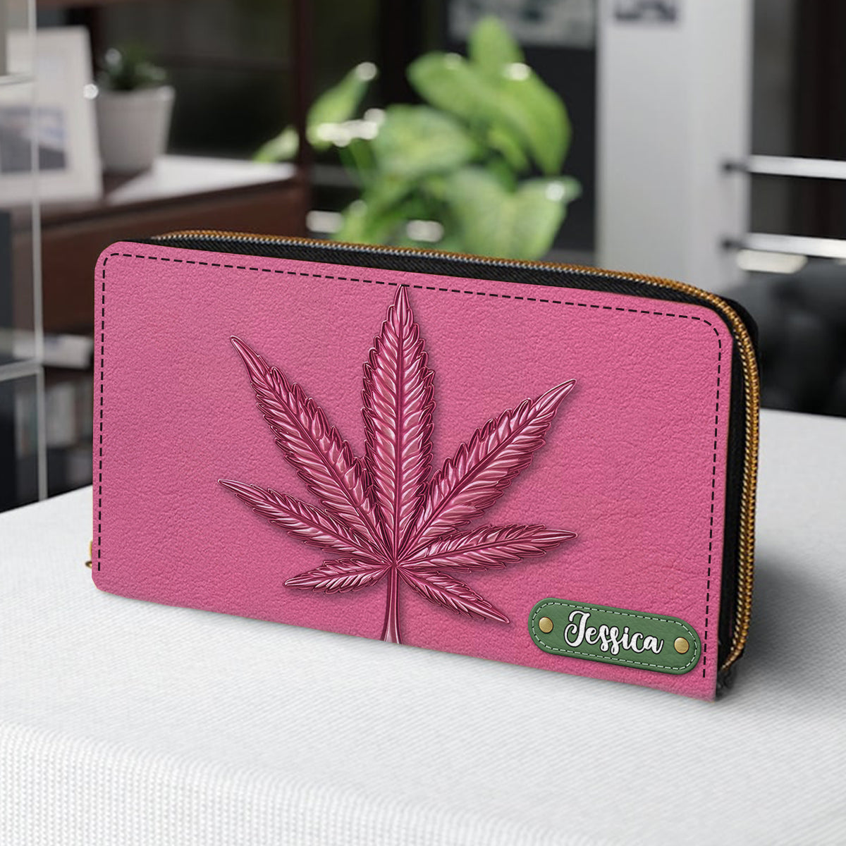Pink Stoner Chic - Personalized Weed Leather Long Wallet