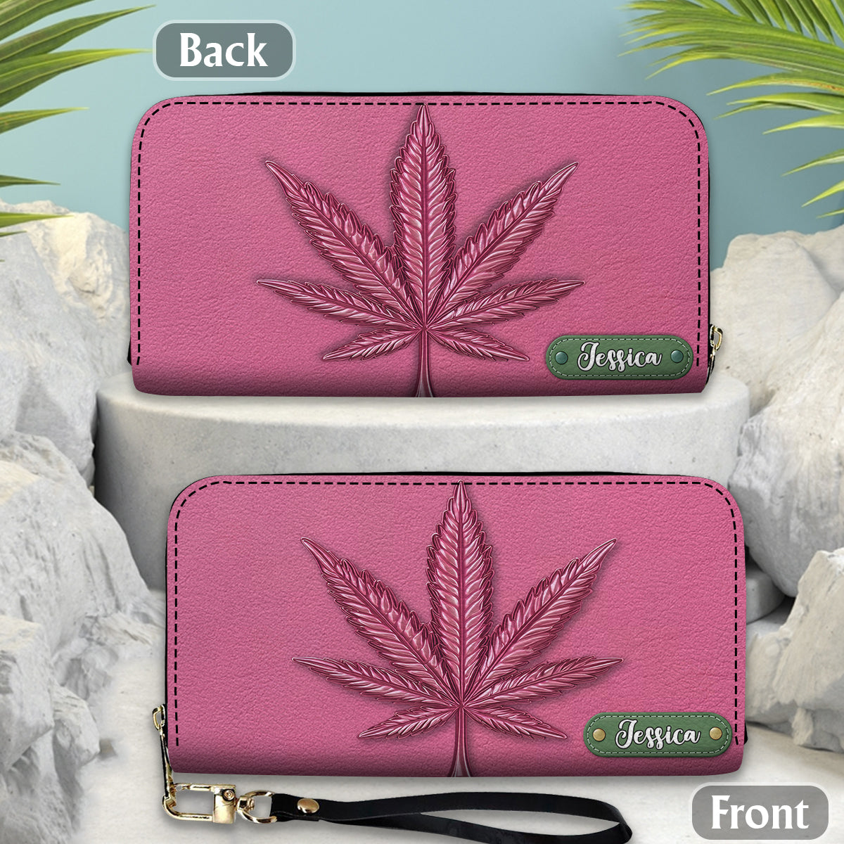 Pink Stoner Chic - Personalized Weed Leather Long Wallet