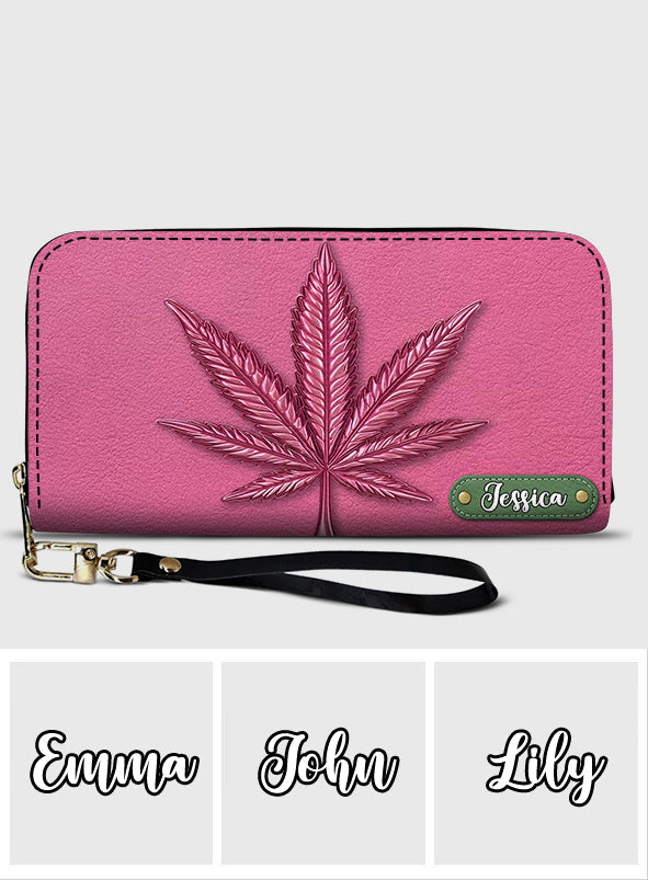 Pink Stoner Chic - Personalized Weed Leather Long Wallet