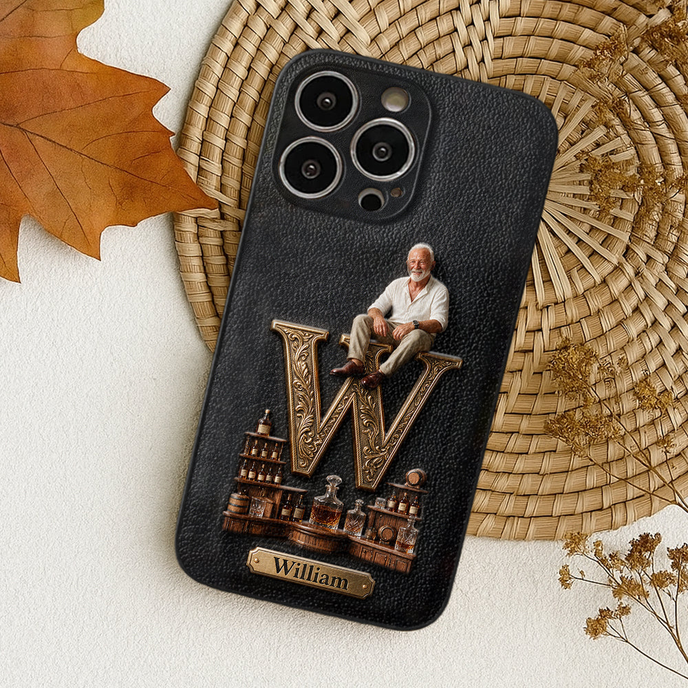 Alphabet Initial For Whiskey, Bourbon... Lovers - Personalized Whisky 3D Embossed Leather Phone Case