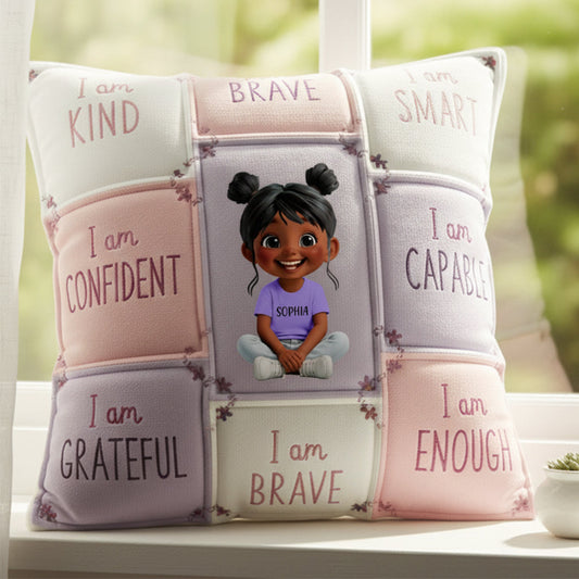 I Am Kind - Affirmation Gift For Kid - Personalized Kid Faux Fur Square Pillow