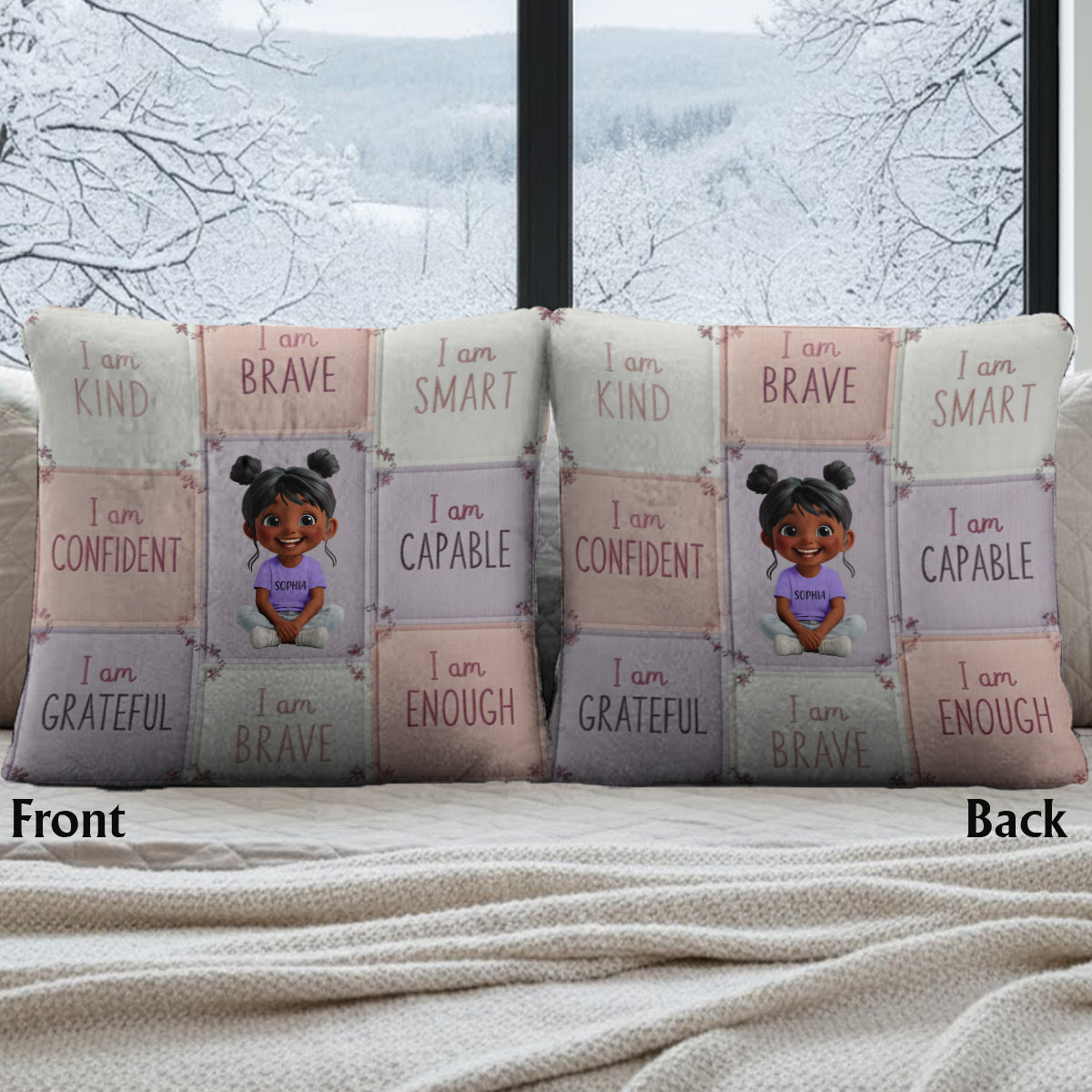 I Am Kind - Affirmation Gift For Kid - Personalized Kid Faux Fur Square Pillow