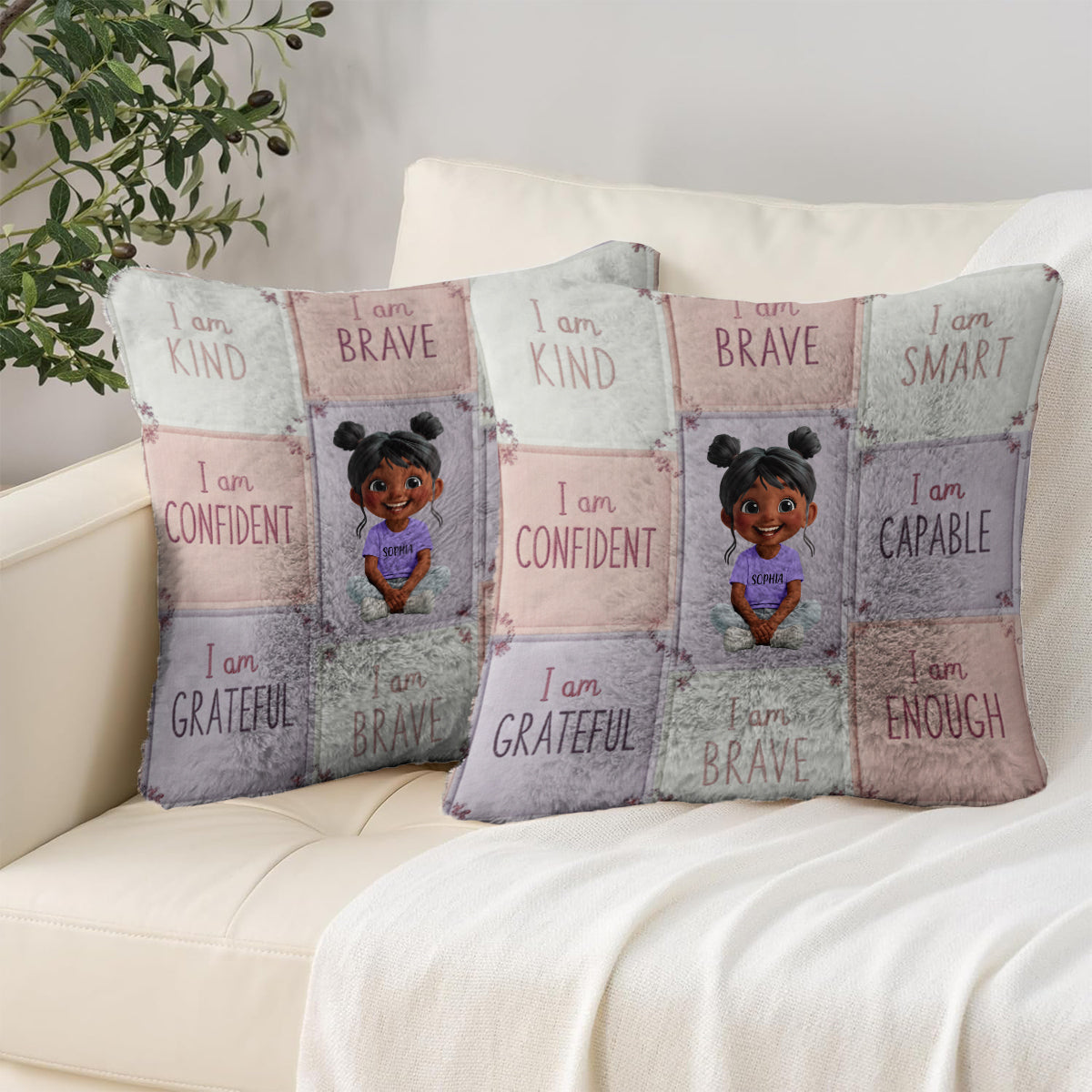 I Am Kind - Affirmation Gift For Kid - Personalized Kid Faux Fur Square Pillow