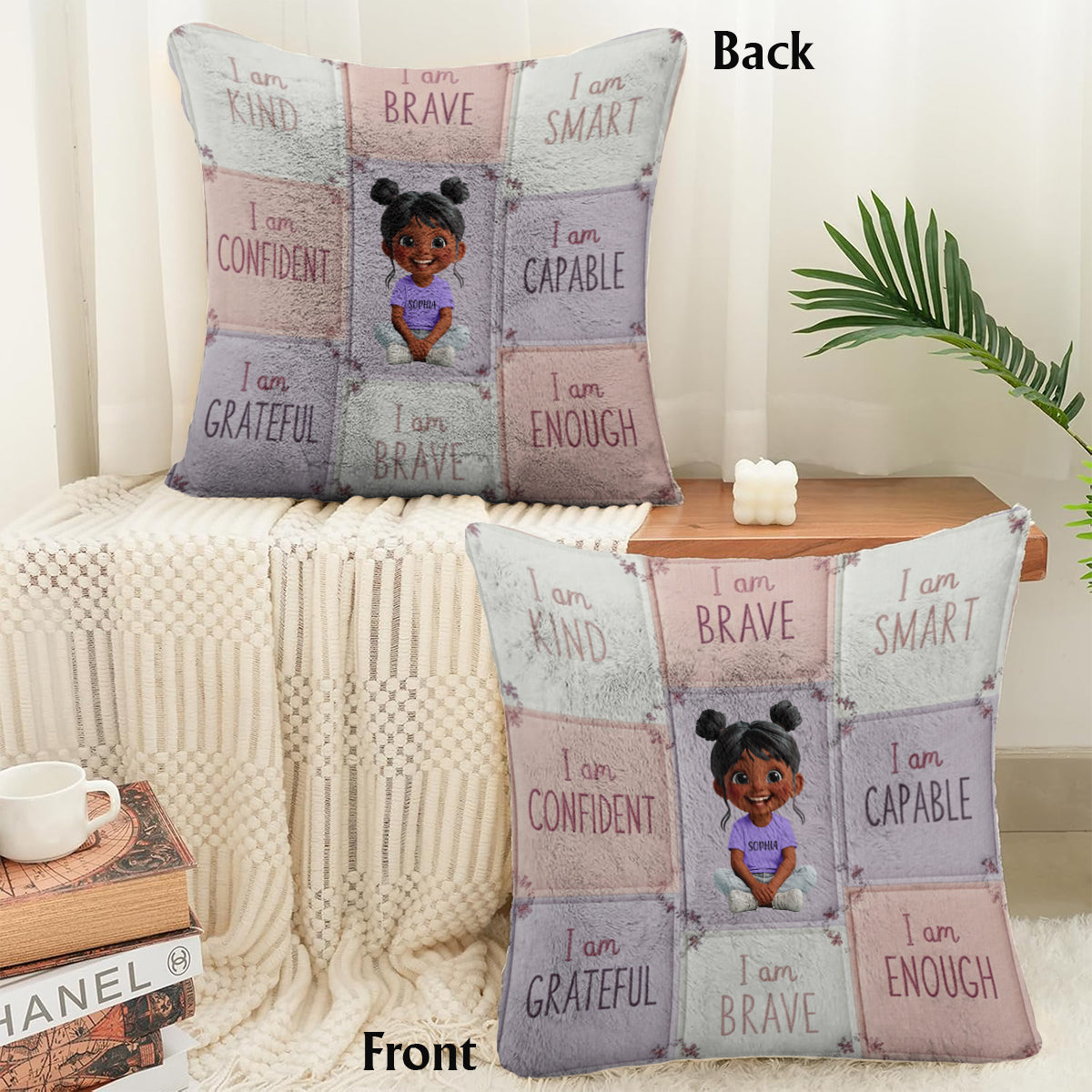 I Am Kind - Affirmation Gift For Kid - Personalized Kid Faux Fur Square Pillow