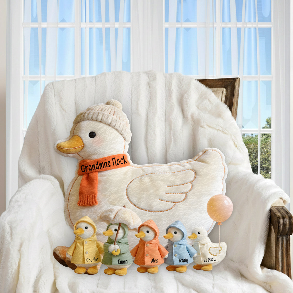 Grandma's Flock - Personalized Grandma Premium Faux Fur Pillow