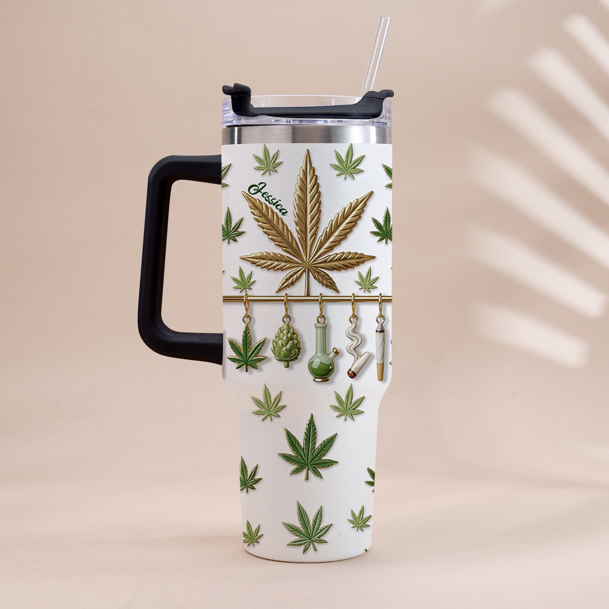 Green Magic Leaf - Personalized Weed Tumbler With Handle