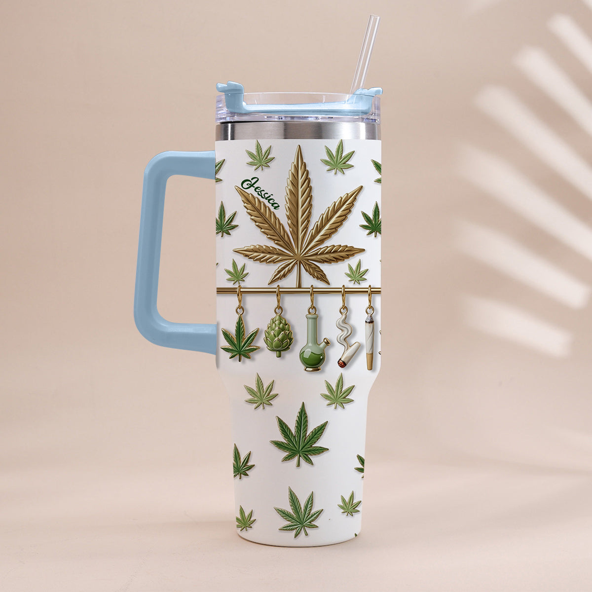 Green Magic Leaf - Personalized Weed Tumbler With Handle