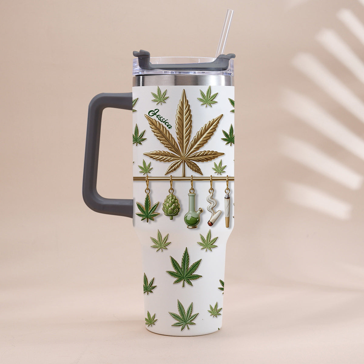 Green Magic Leaf - Personalized Weed Tumbler With Handle