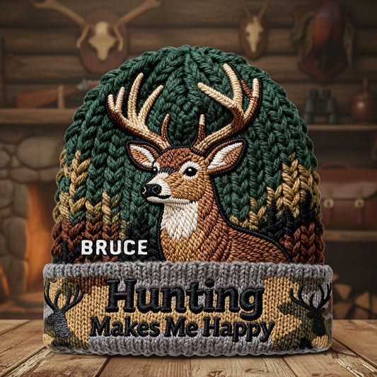 Hunting Makes Me Happy - Personalized Hunting Beanie Hat