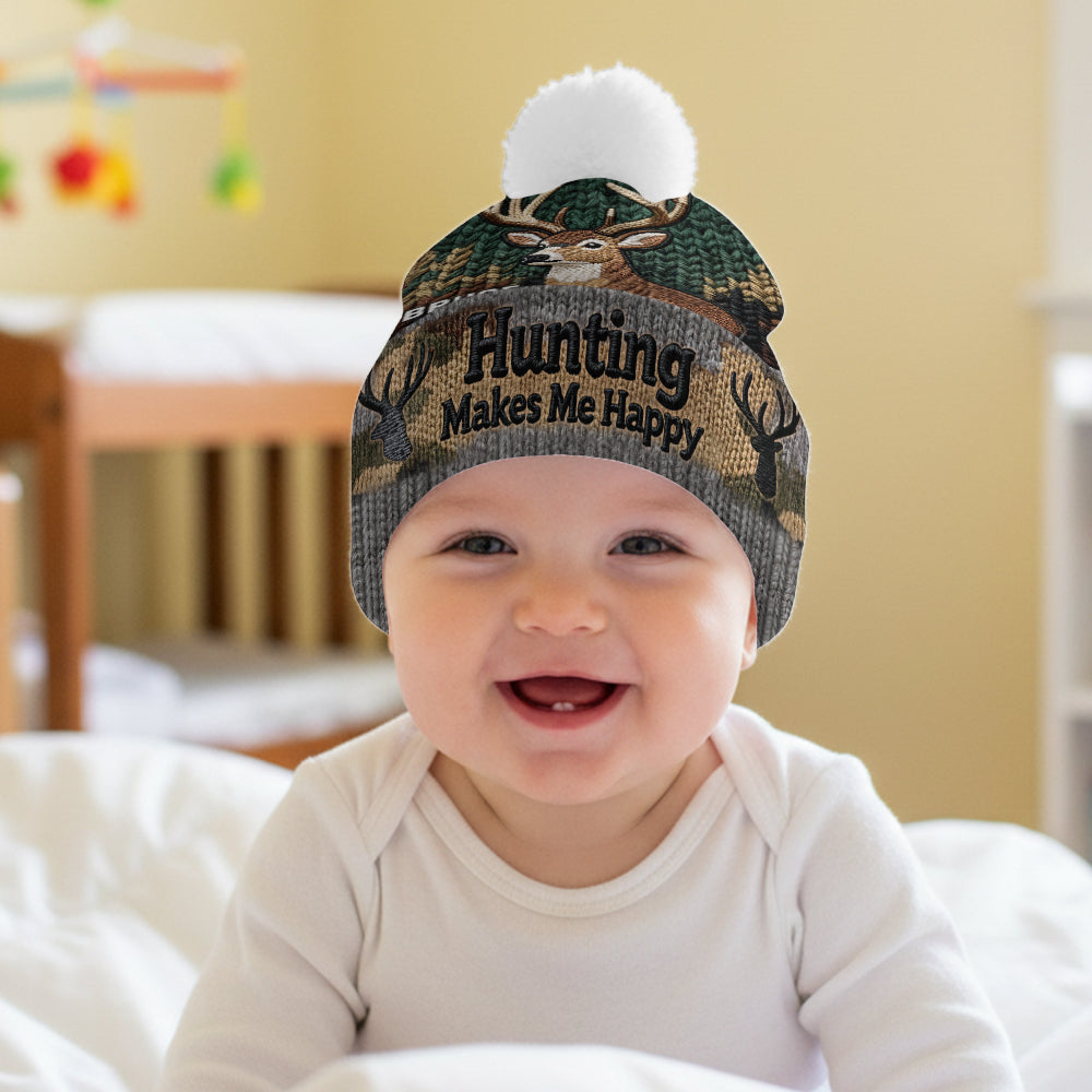 Hunting Makes Me Happy - Personalized Hunting Beanie Hat