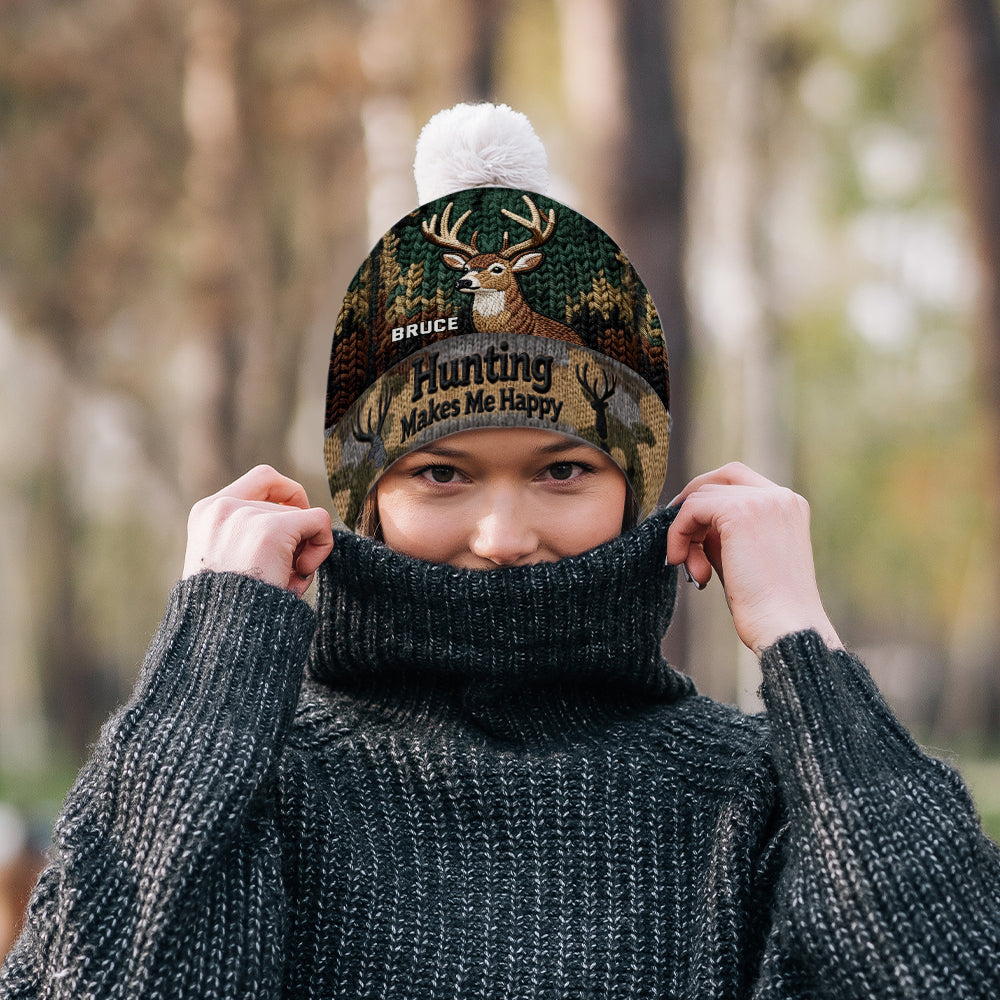 Hunting Makes Me Happy - Personalized Hunting Beanie Hat