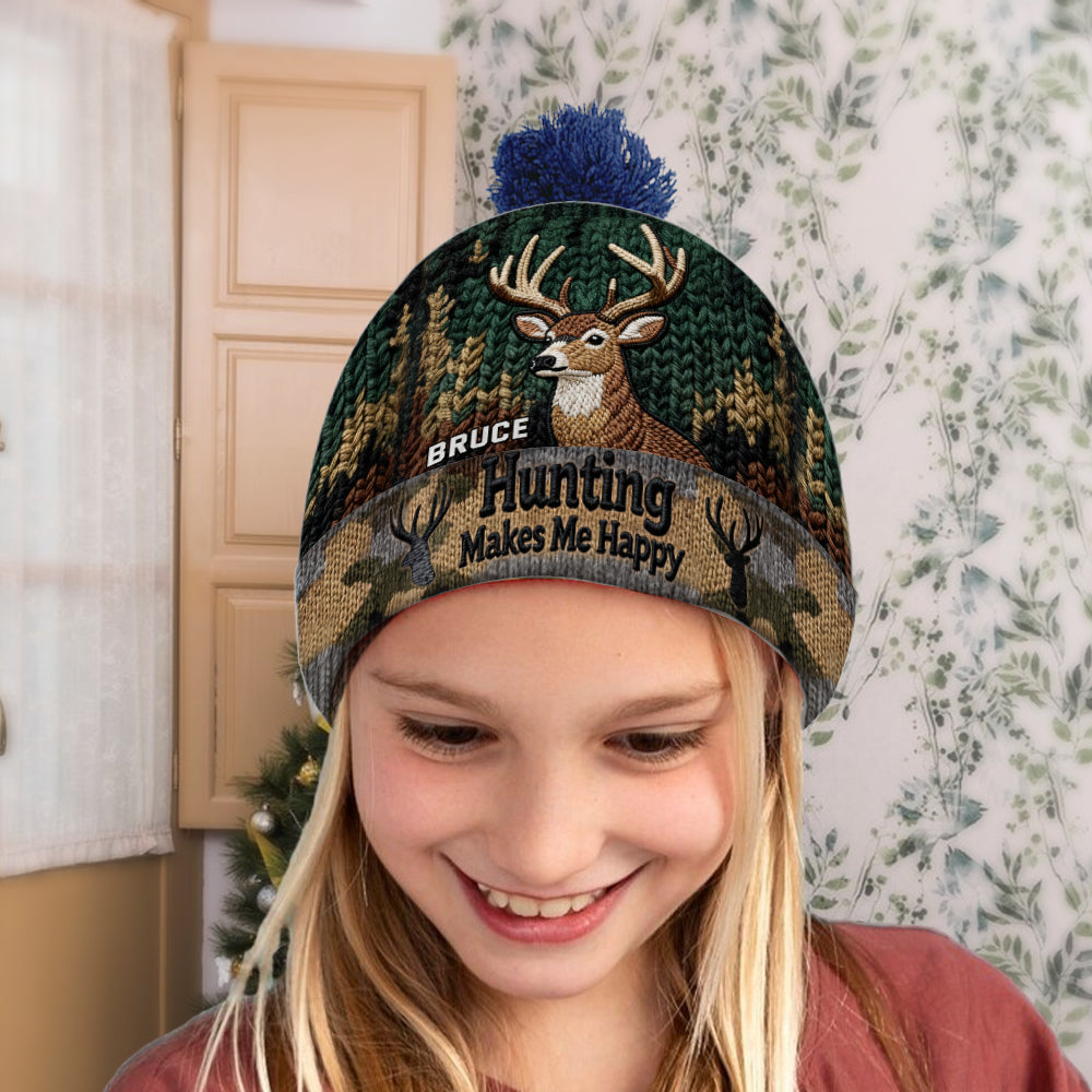 Hunting Makes Me Happy - Personalized Hunting Beanie Hat