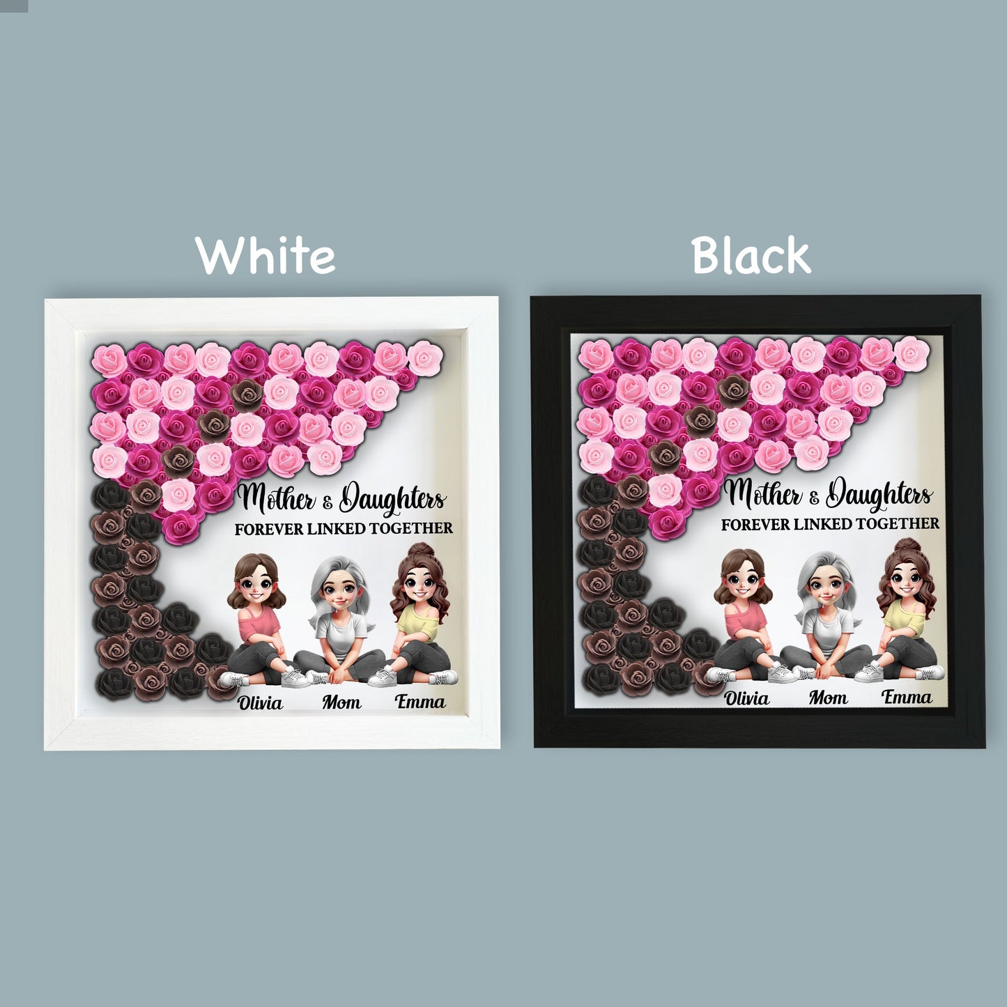 Mother and Daughter Forever Linked Together - Personalized Mother Custom Shaped Flower Shadow Box