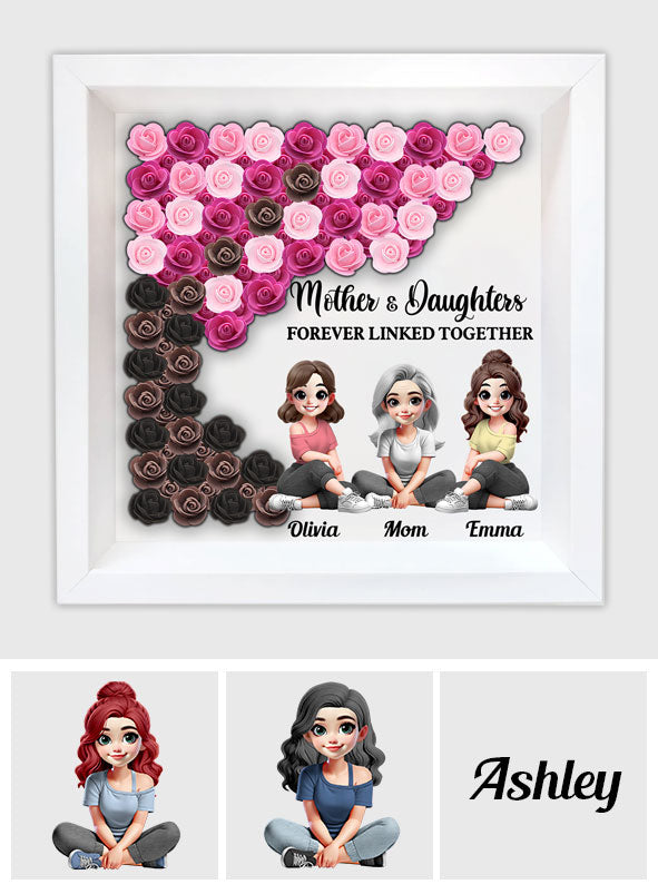 Mother and Daughter Forever Linked Together - Personalized Mother Custom Shaped Flower Shadow Box