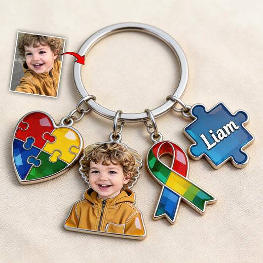Custom Any Photo Autism Awareness - Personalized Autism Awareness Keychain With Charms