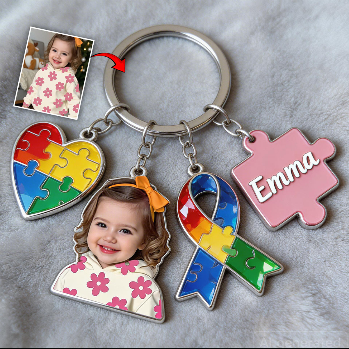 Custom Any Photo Autism Awareness - Personalized Autism Awareness Keychain With Charms