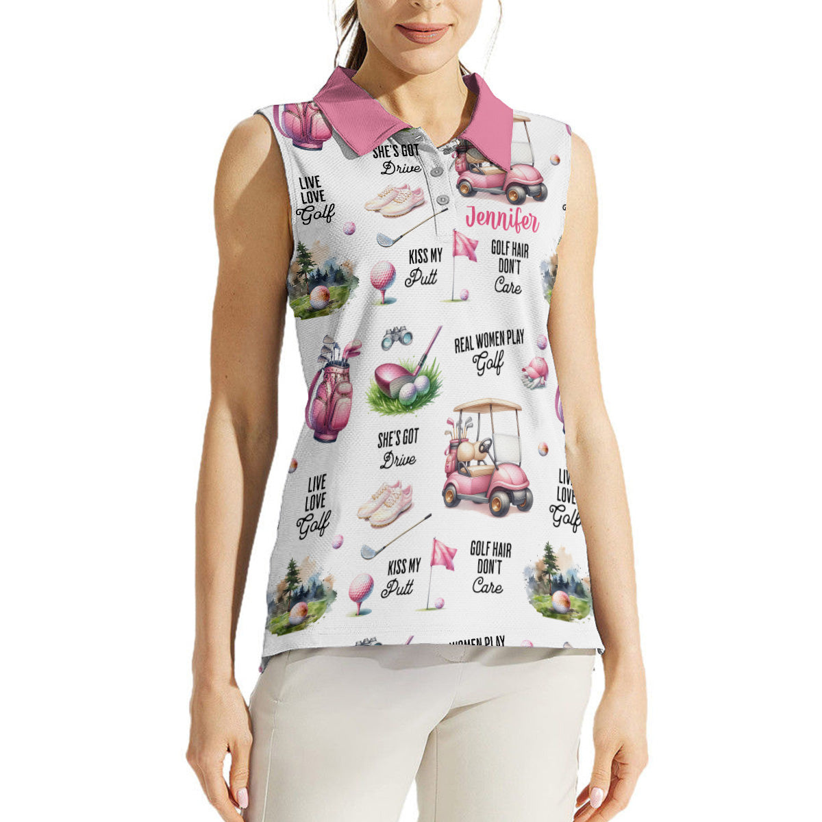 Real Women Play Golf - Personalized Golf Sleeveless Polo Shirt
