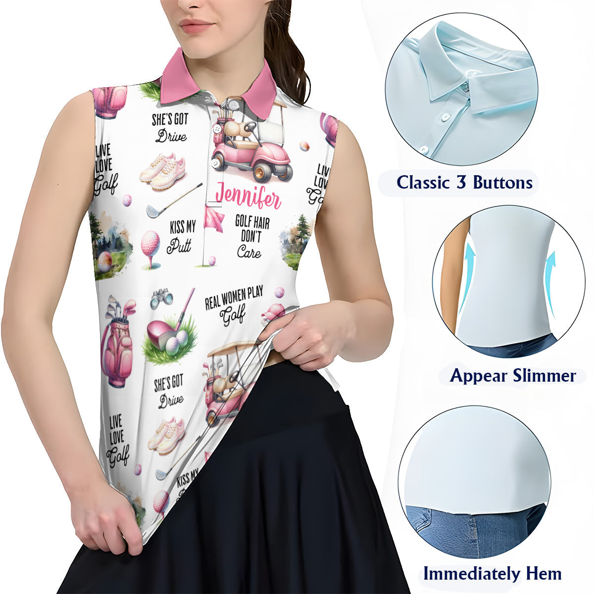 Real Women Play Golf - Personalized Golf Sleeveless Polo Shirt