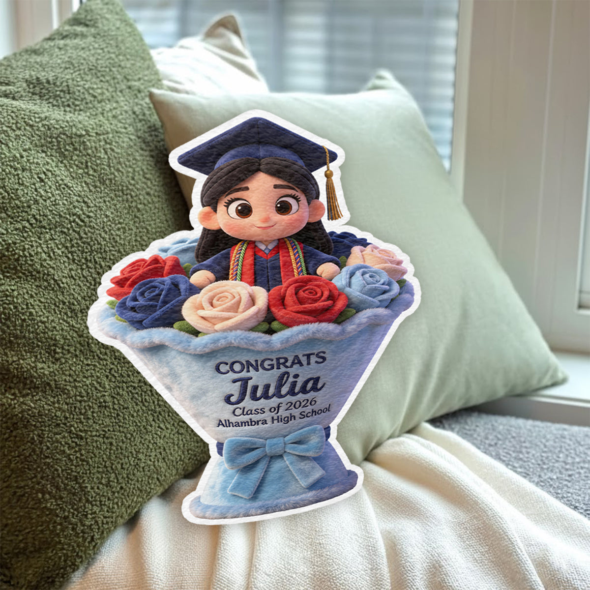 Graduation Flower - Personalized Graduation Faux Fur Shaped Pillow