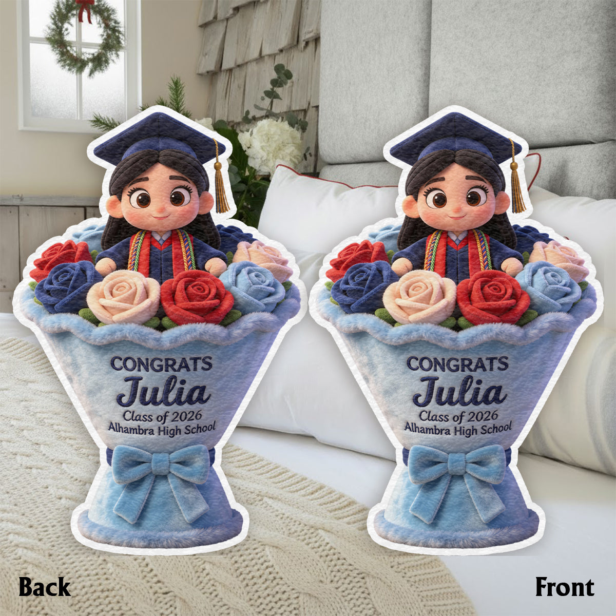 Graduation Flower - Personalized Graduation Faux Fur Shaped Pillow
