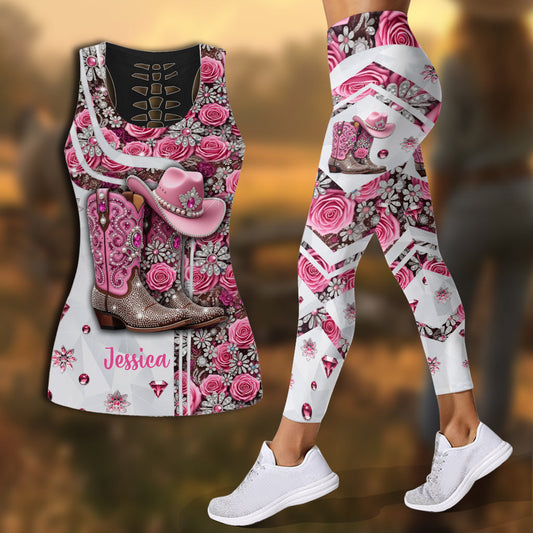 Cowgirl Boots - Personalized Cowgirl Hollow Tank Top and Leggings