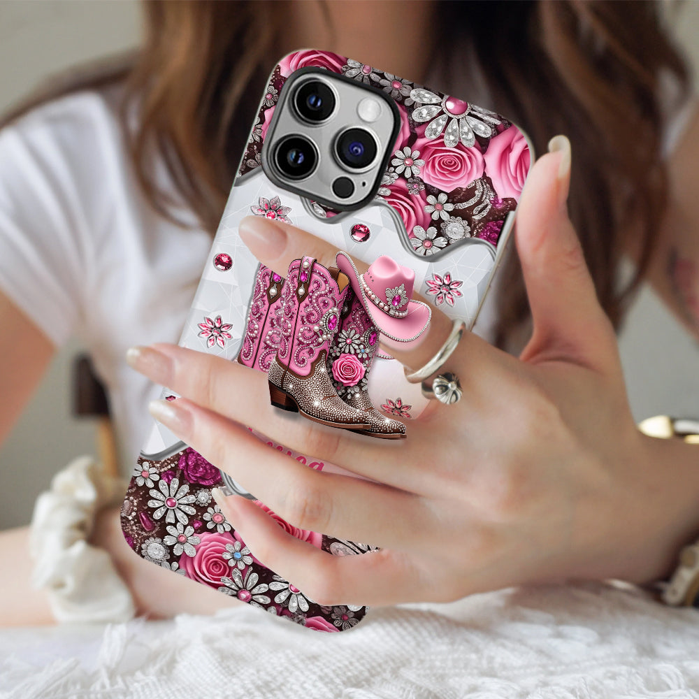 Cowgirl Boots - Personalized Cowgirl Full Print Phone Case & Phone Grip