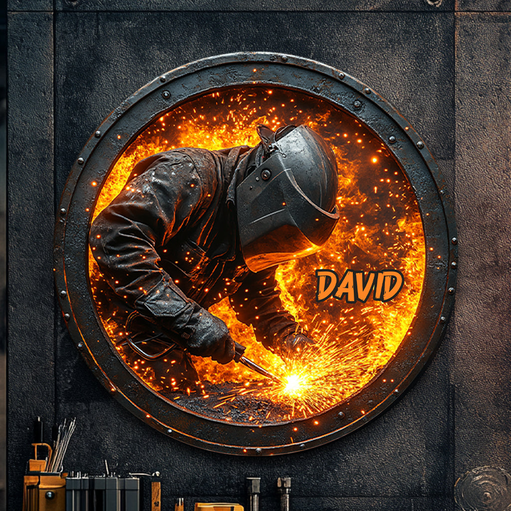Gift For Welder Man - Personalized Welder Round Metal Sign