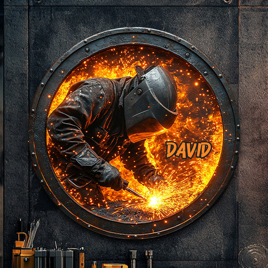 Gift For Welder Man - Personalized Welder Round Metal Sign