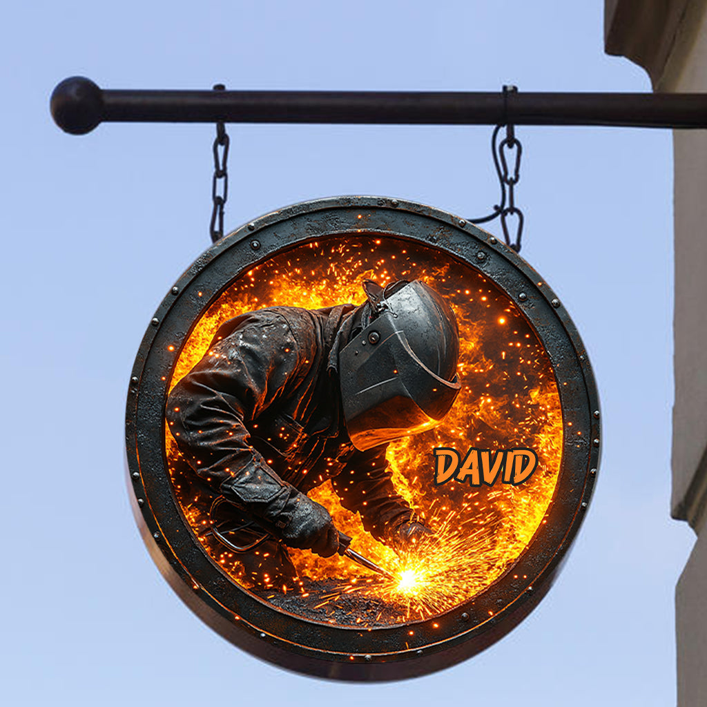 Gift For Welder Man - Personalized Welder Round Metal Sign