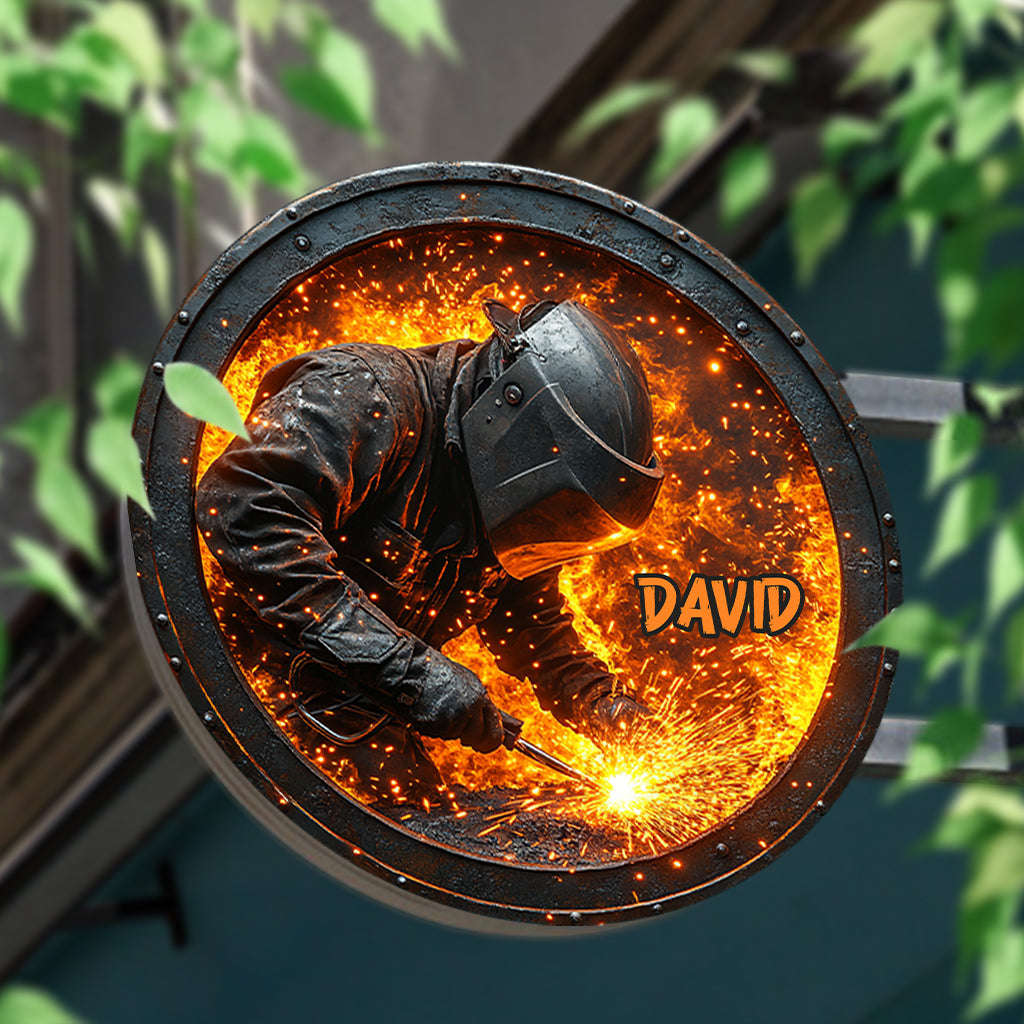 Gift For Welder Man - Personalized Welder Round Metal Sign