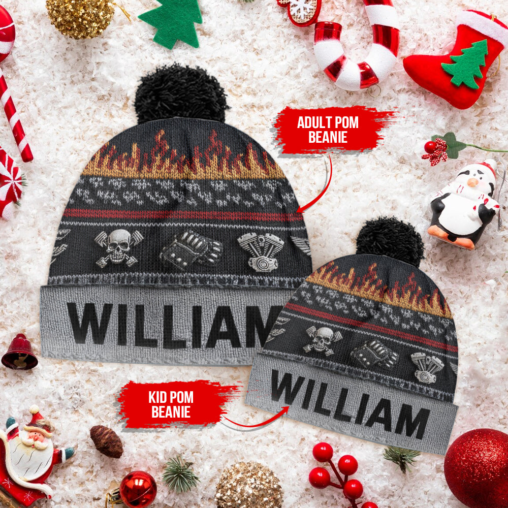 Flame & Engine - Personalized Biker Beanie Hat