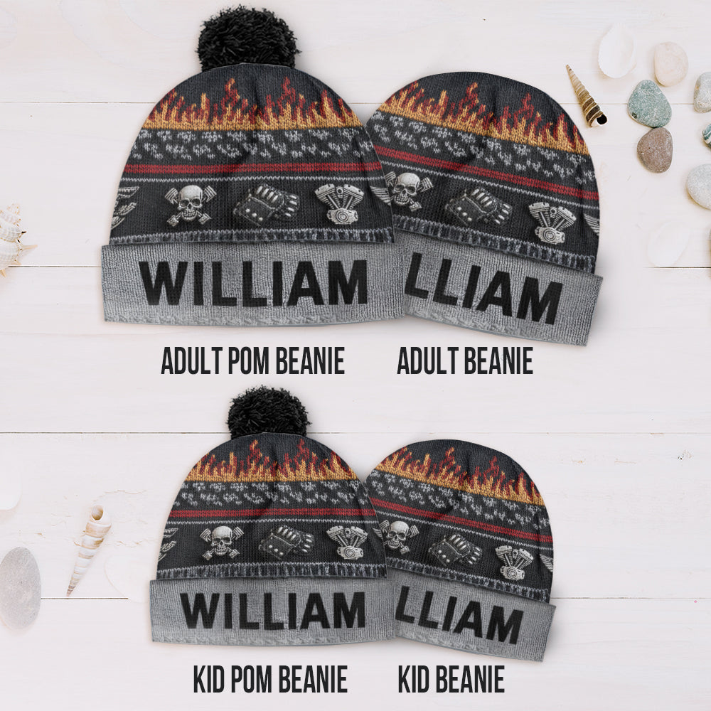 Flame & Engine - Personalized Biker Beanie Hat