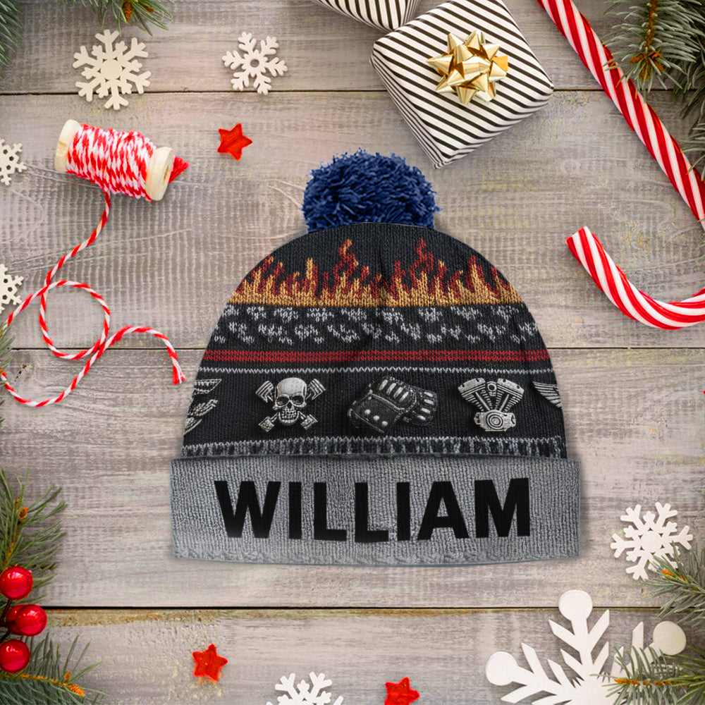 Flame & Engine - Personalized Biker Beanie Hat