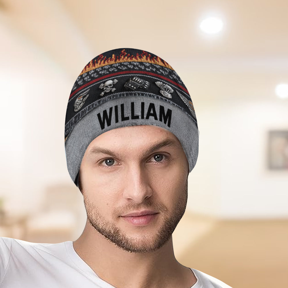 Flame & Engine - Personalized Biker Beanie Hat