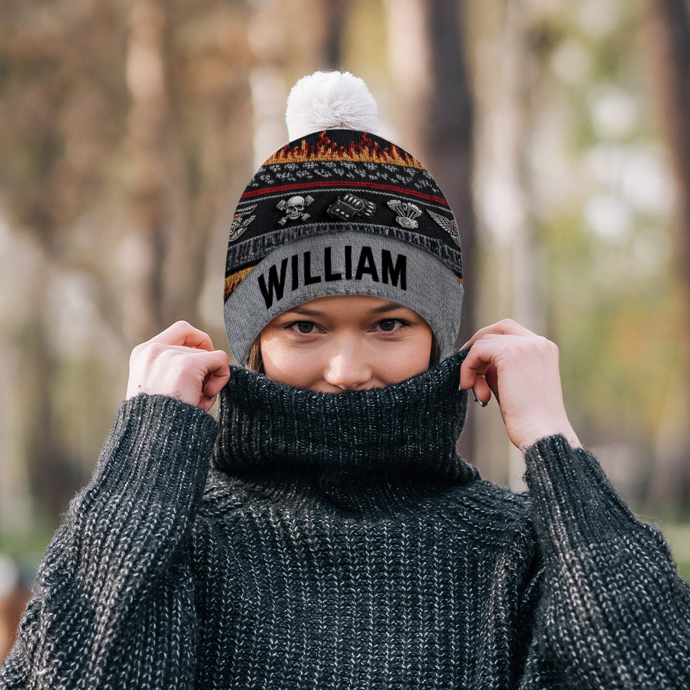 Flame & Engine - Personalized Biker Beanie Hat