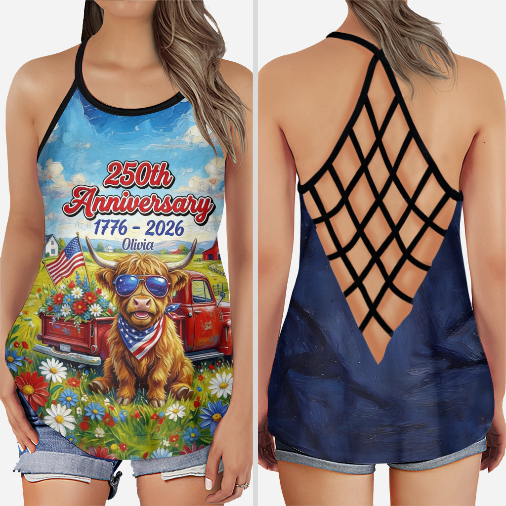 250th Anniversary - Personalized Highland Cow Cross Tank Top