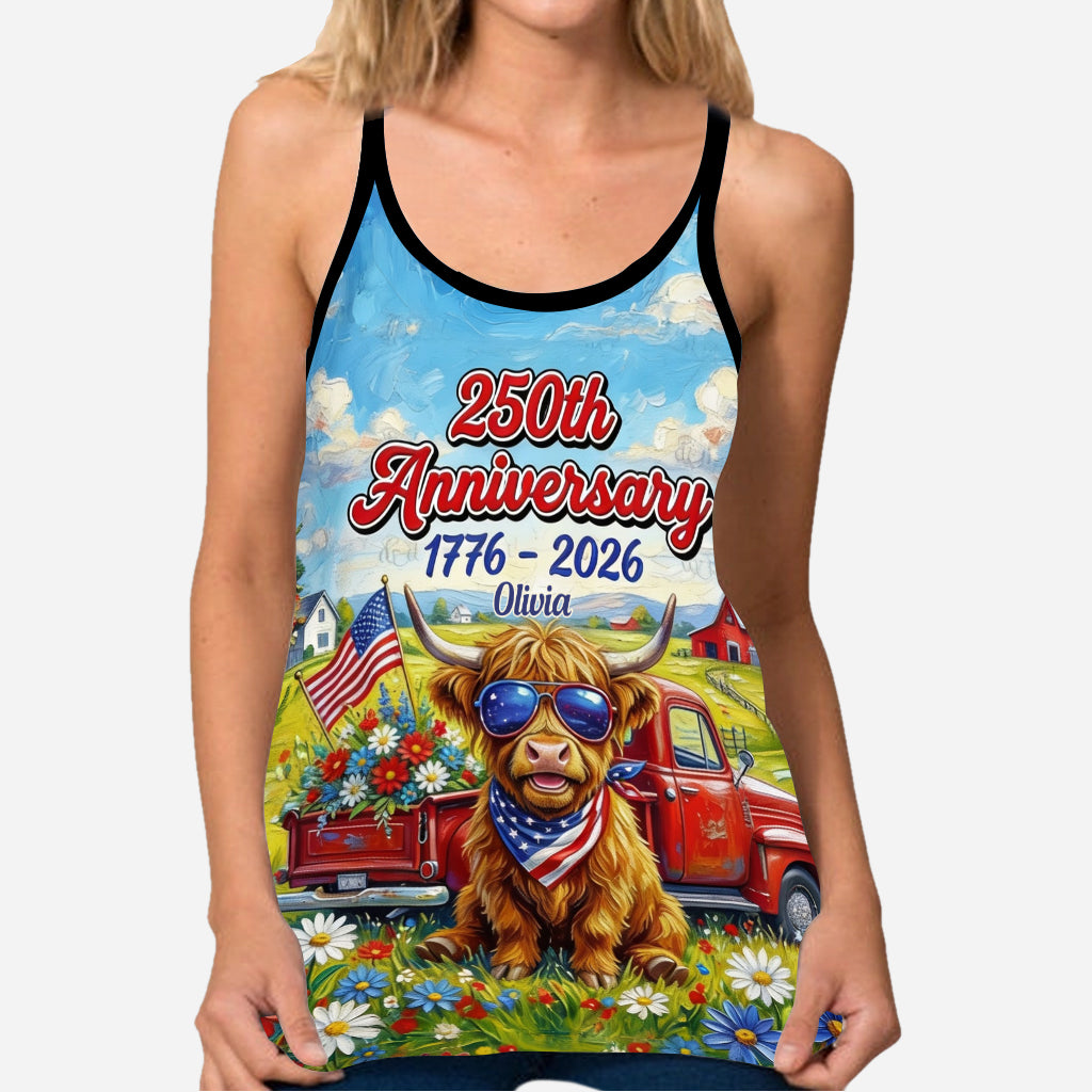 250th Anniversary - Personalized Highland Cow Cross Tank Top