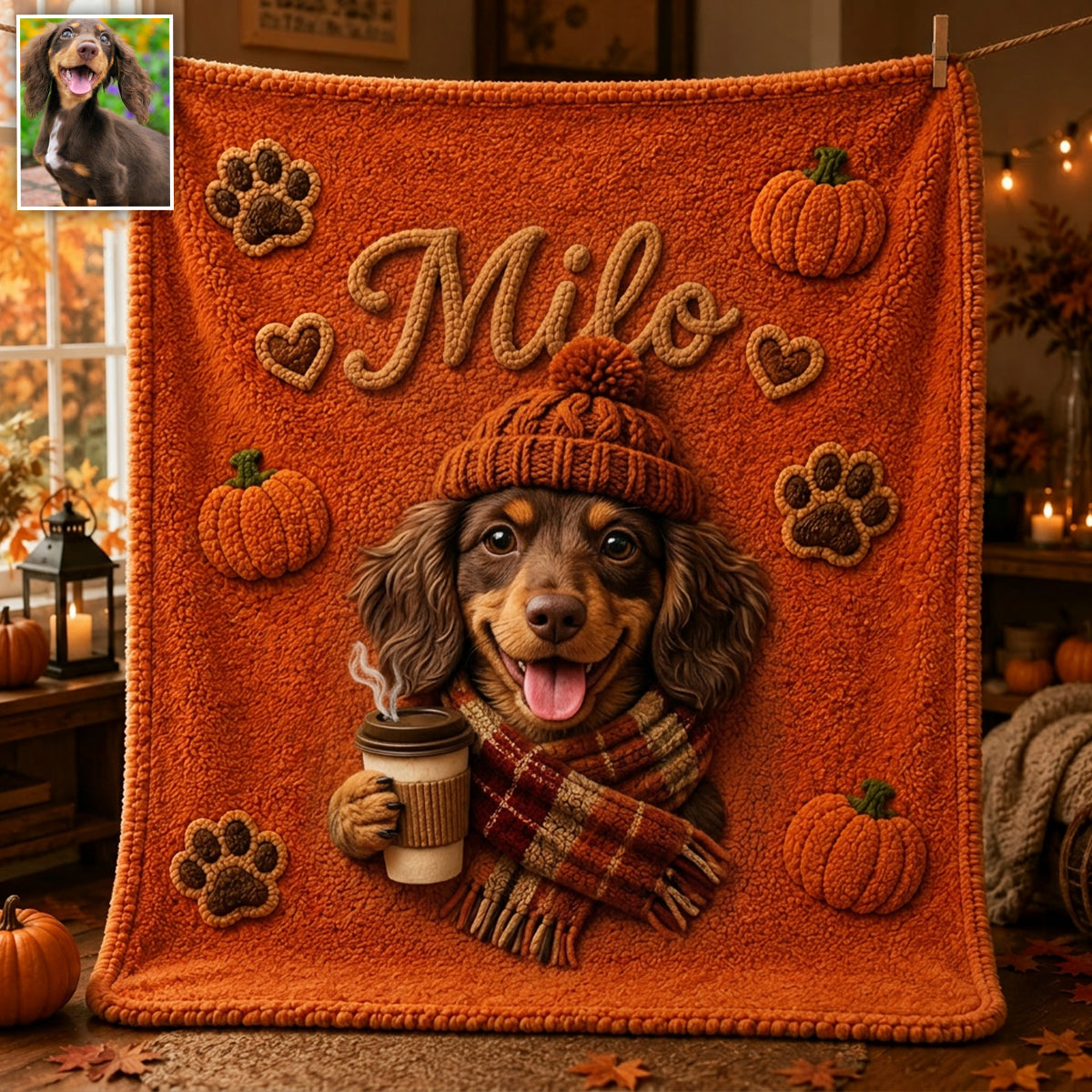 Fall Season Cute Pet - Personalized Dog Blanket