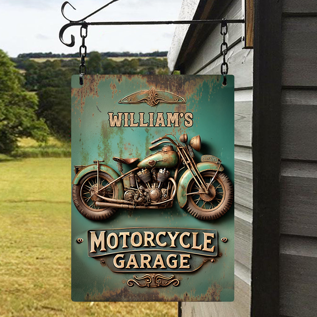 Motorcycle Garage - Personalized Biker Rectangle Metal Sign