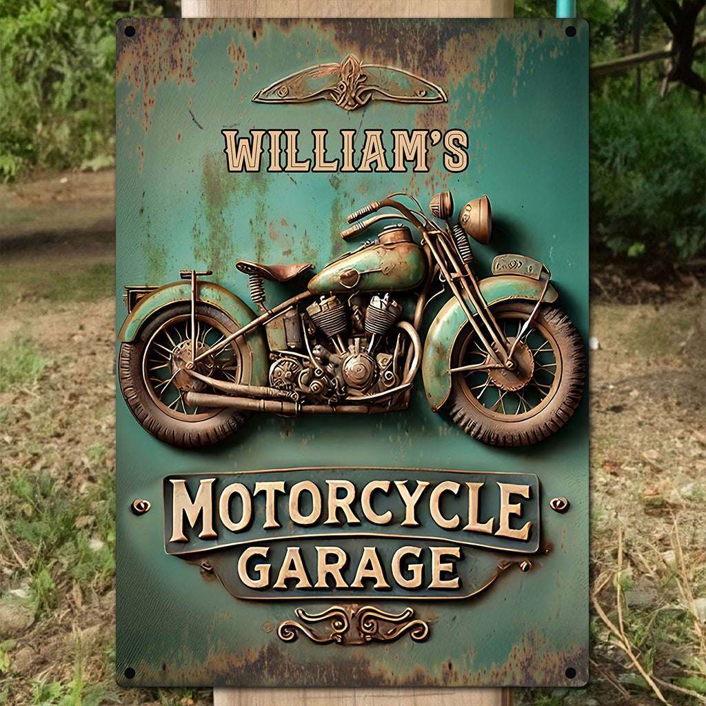 Motorcycle Garage - Personalized Biker Rectangle Metal Sign