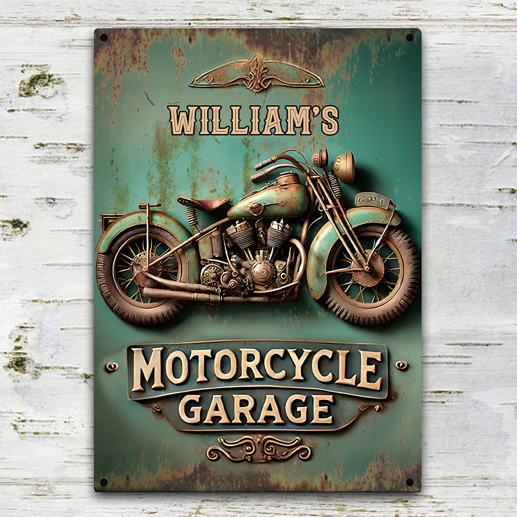 Motorcycle Garage - Personalized Biker Rectangle Metal Sign
